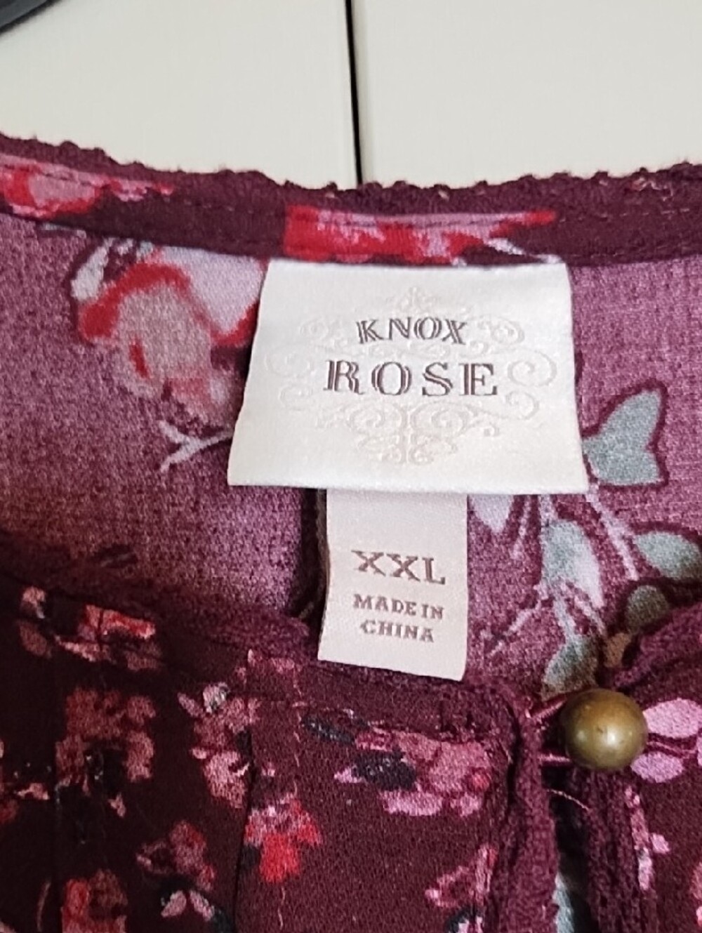 Knox Rose Burgundy Floral Peasant Blouse with Pink Accents. Fits Like XL - Picture 5 of 6